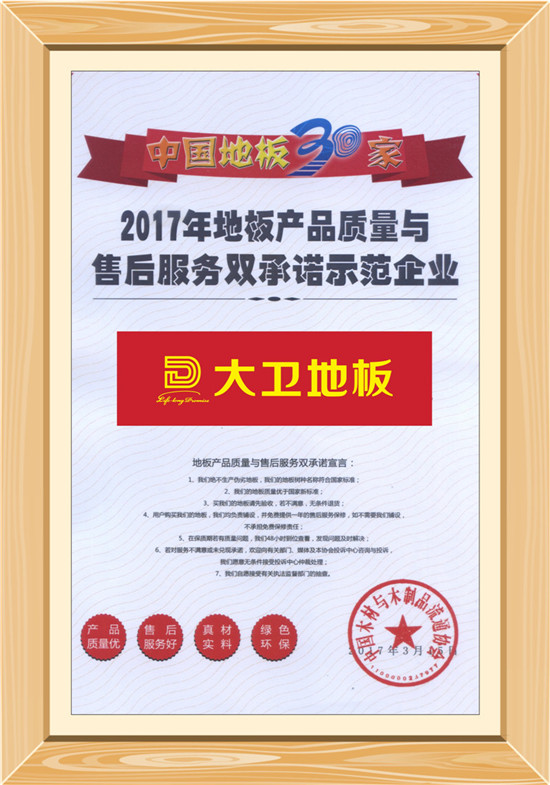 大卫地板荣获“地板产品质量与售后服务双承诺示范企业”.jpg